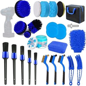 outimi 27pcs car detailing brush set, car detailing kit, car detailing drill brush set, car detailing brushes, auto polishing brush, car wash kit with cleaning gel, car cleaning tools kit - blue