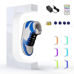 ftxoam levitating shoe display, acrylic led floating shoe display with 16 colors remote control & 360°rotation spinning, magnetic sneaker display holder for storefront home décor （white）