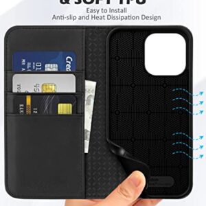 SHIELDON Case for iPhone 14 Pro Max 5G 6.7", Genuine Leather iPhone 14 Pro Max Wallet Case Flip Cover RFID Blocking Card Slots Magnetic Closure Case Compatible with iPhone 14 Pro Max 2022 - Black