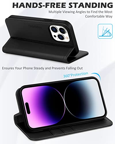 SHIELDON Case for iPhone 14 Pro Max 5G 6.7", Genuine Leather iPhone 14 Pro Max Wallet Case Flip Cover RFID Blocking Card Slots Magnetic Closure Case Compatible with iPhone 14 Pro Max 2022 - Black