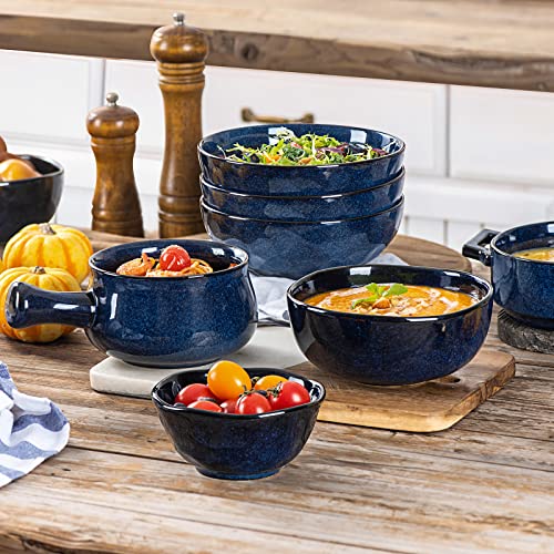 vicrays Ceramic Cereal Bowls Set - Porcelain 26 Ounce Soup Salad Bowls Set - Rice Dessert Cream Bowls Set - Chip Resistant Dishwasher Microwave Safe - Set of 6 (Blue)