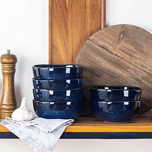 vicrays Ceramic Cereal Bowls Set - Porcelain 26 Ounce Soup Salad Bowls Set - Rice Dessert Cream Bowls Set - Chip Resistant Dishwasher Microwave Safe - Set of 6 (Blue)