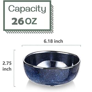 vicrays Ceramic Cereal Bowls Set - Porcelain 26 Ounce Soup Salad Bowls Set - Rice Dessert Cream Bowls Set - Chip Resistant Dishwasher Microwave Safe - Set of 6 (Blue)