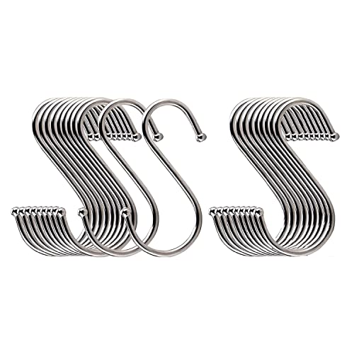 20-Pack S Hooks Hanger – Stainless Steel S Shaped Heavy Duty for Clothes Storage Rack- Multi Purpose Metal Hook Hanging for Pots, Pans, Plants, Clothes, Bags and Utensils