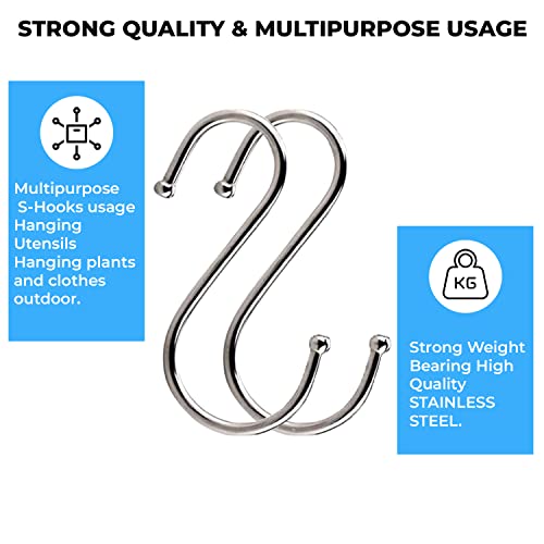 20-Pack S Hooks Hanger – Stainless Steel S Shaped Heavy Duty for Clothes Storage Rack- Multi Purpose Metal Hook Hanging for Pots, Pans, Plants, Clothes, Bags and Utensils
