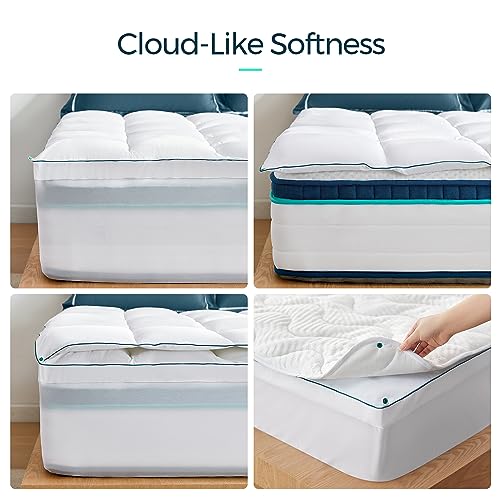 LINSY LIVING Mattress Topper King, Extra Thick Pillow Top Mattress Topper, Plush Mattress Pad with 400TC Soft Top Quilted Down Alternative with 8-16 Inch Deep Pocket