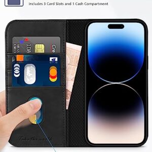 TUCCH Case Wallet for iPhone 14 Pro 6.1", [3 Card Holder] Slots Folio PU Leather Cover, [RFID Blocking] Stand Flip Case with [TPU Shockproof Interior Case] Compatible with iPhone 14 Pro, Classic Black