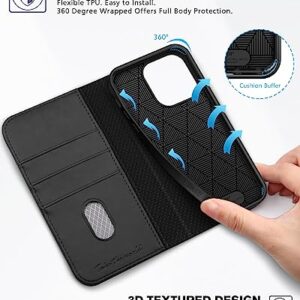 TUCCH Case Wallet for iPhone 14 Pro 6.1", [3 Card Holder] Slots Folio PU Leather Cover, [RFID Blocking] Stand Flip Case with [TPU Shockproof Interior Case] Compatible with iPhone 14 Pro, Classic Black