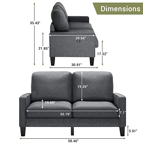 AOGLLATI 58" Small Loveseat for Bedroom with Hidden Storage, Love Seat with 2 USB Charging Ports, Loveseat Sofa with Side Storage Pocket, Sofa Couch for Living Room Apartment and Small Spaces