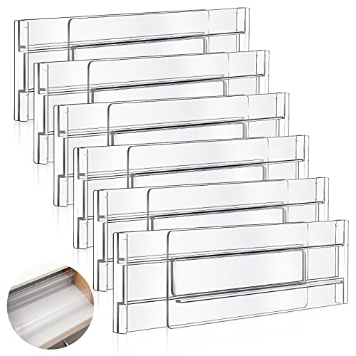 6 Pack Adjustable Drawer Dividers Organizers 3.2" High Expandable 11-20.6" Kitchen Organizer Dresser Drawer Organizer Clear Plastic Drawers Separators for Clothing Kitchen Utensils and Office Storage