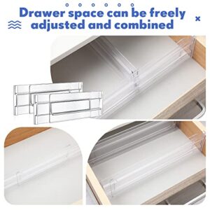 6 Pack Adjustable Drawer Dividers Organizers 3.2" High Expandable 11-20.6" Kitchen Organizer Dresser Drawer Organizer Clear Plastic Drawers Separators for Clothing Kitchen Utensils and Office Storage