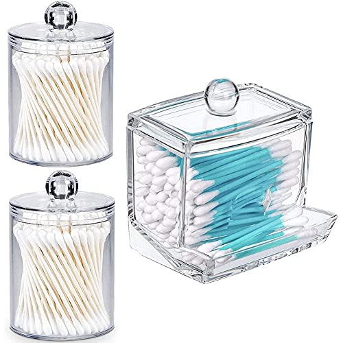 Oidnvay Qtip Holder Cotton Swab Holder Storage Dispenser, Clear Cotton Ball Swab Holder, Apothecary Jars with Lids for Bathroom