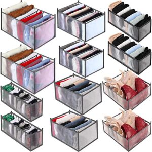 12 pcs wardrobe clothes organizer foldable drawer organizers gray clothing organizer clothing compartment storage box, 6/7/9/11 grids (upgraded:2x(sweater+jean+shirt+bra+legging+sock))
