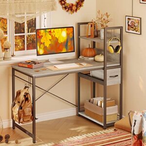 bestier home office desk with drawer and cable management rack, 47 inch computer desk with shelves, writing desk with reversible storage bookshelf (retro grey oak light)