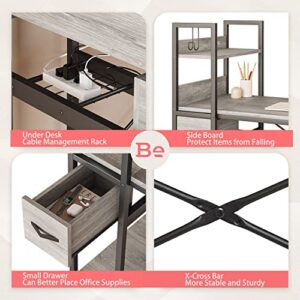 Bestier Home Office Desk with Drawer and Cable Management Rack, 47 Inch Computer Desk with Shelves, Writing Desk with Reversible Storage Bookshelf (Retro Grey Oak Light)