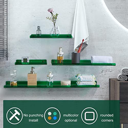 4 Pack Acrylic Floating Shelves, Wall Mounted Invisible Bathroom Shower Shel, for Home, Bedroom, Bathroom, Kitchen Storage(4Pcs, Green)