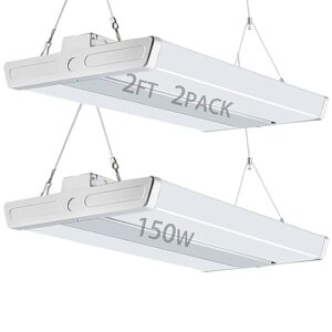 Lightdot 2 Pack LED High Bay Shop Light, 2FT (Large Area Illumination) 150W 21500LM [Eqv.600W MH/HPS] 5000K Daylight Linear Hanging Light for Warehouse, Energy Saving Upto 5600KW*2/5Yrs(5Hrs/Day)