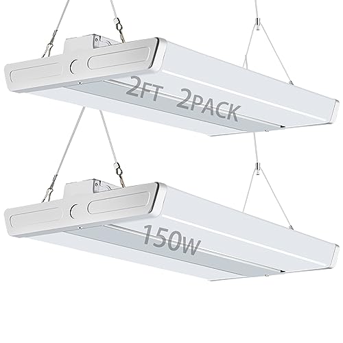 Lightdot 2 Pack LED High Bay Shop Light, 2FT (Large Area Illumination) 150W 21500LM [Eqv.600W MH/HPS] 5000K Daylight Linear Hanging Light for Warehouse, Energy Saving Upto 5600KW*2/5Yrs(5Hrs/Day)