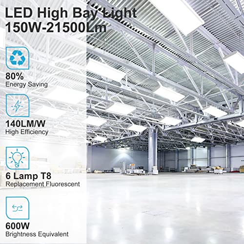 Lightdot 2 Pack LED High Bay Shop Light, 2FT (Large Area Illumination) 150W 21500LM [Eqv.600W MH/HPS] 5000K Daylight Linear Hanging Light for Warehouse, Energy Saving Upto 5600KW*2/5Yrs(5Hrs/Day)