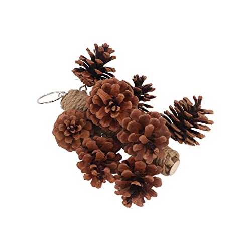 GLOGLOW Birds Bite Toy ，Parrots Chewing Toy Wooden Pine Cone ing Parrots Beak Grinding Toy with Metal Hook for Cage