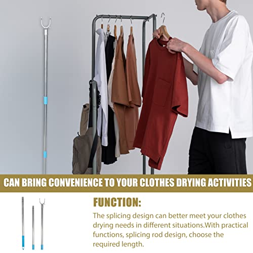 Homoyoyo Outdoor Curtains Closet Pole with Utility Hook, Reach Stick Reach Hooks Clothesline Pole Hooks Garment Pole for Shelf Ceiling Reaching High Items 131cm Sky- blue Living Room