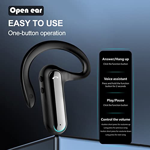 Bluetooth Earpiece Open Ear Headphones with Microphone Noice Cancelling Trucker Bluetooth Headset Wireless Single Ear Phone Ear Piece for Cell Phone Office Business 27H Battery Life with Charging Box