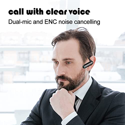 Bluetooth Earpiece Open Ear Headphones with Microphone Noice Cancelling Trucker Bluetooth Headset Wireless Single Ear Phone Ear Piece for Cell Phone Office Business 27H Battery Life with Charging Box