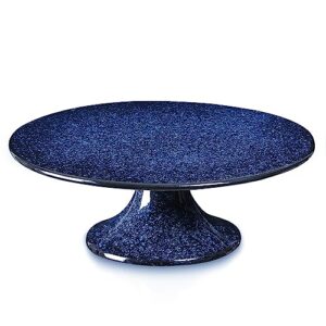 vicrays ceramic round cake stand - porcelain 10 inch pedestal pastry serving tray for snacks desserts cookies cupcakes - ideal for birthdays easter christmas wedding home decor - reactive glaze blue