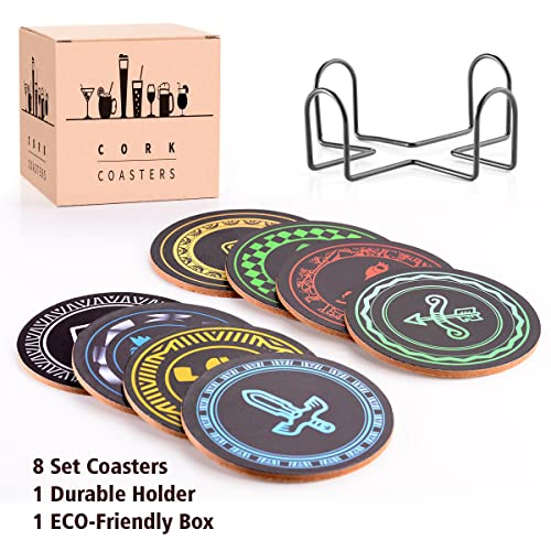 ULTRGEE Coasters, Set of 8 Cork Coaster [NDS Design] with Holder & Eco-Friendly Box, Absorbent and Reusable Drink Coasters Gift for Housewarming Home Decor Bar