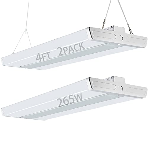 Lightdot 2 Pack LED High Bay Shop Light, 4FT (Large Area Illumination) 265W 37100LM [Eqv.1060W MH/HPS] 5000K Linear Hanging Light for Warehouse, Energy Saving Upto 10000KW*2/5Yrs(5Hrs/Day)