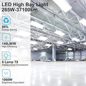 Lightdot 2 Pack LED High Bay Shop Light, 4FT (Large Area Illumination) 265W 37100LM [Eqv.1060W MH/HPS] 5000K Linear Hanging Light for Warehouse, Energy Saving Upto 10000KW*2/5Yrs(5Hrs/Day)