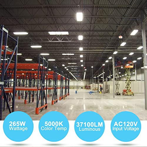 Lightdot 2 Pack LED High Bay Shop Light, 4FT (Large Area Illumination) 265W 37100LM [Eqv.1060W MH/HPS] 5000K Linear Hanging Light for Warehouse, Energy Saving Upto 10000KW*2/5Yrs(5Hrs/Day)