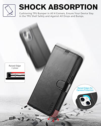 TUCCH Case for iPhone 14 Wallet Case 5G, [RFID Blocking] 4 Card Holder Stand [Shockproof TPU Interior Case] PU Leather Magnetic Protective Flip Cover Compatible with iPhone 14 6.1" 2022, Black