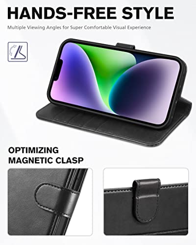 TUCCH Case for iPhone 14 Wallet Case 5G, [RFID Blocking] 4 Card Holder Stand [Shockproof TPU Interior Case] PU Leather Magnetic Protective Flip Cover Compatible with iPhone 14 6.1" 2022, Black