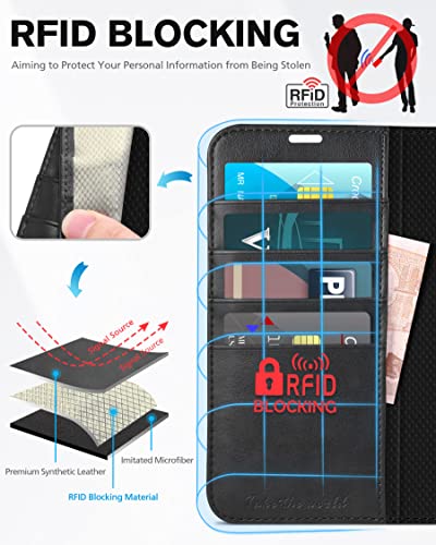 TUCCH Case for iPhone 14 Wallet Case 5G, [RFID Blocking] 4 Card Holder Stand [Shockproof TPU Interior Case] PU Leather Magnetic Protective Flip Cover Compatible with iPhone 14 6.1" 2022, Black