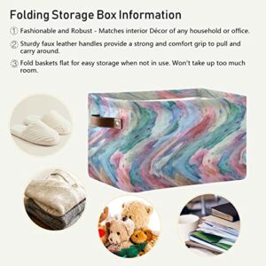 Kigai Pink-blue Texture Storage Baskets Rectangle Foldable Canvas Fabric Organizer Storage Boxes with Handles for Home Office Decorative Closet Shelves Clothes Storage