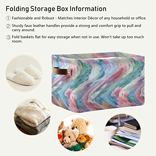 Kigai Pink-blue Texture Storage Baskets Rectangle Foldable Canvas Fabric Organizer Storage Boxes with Handles for Home Office Decorative Closet Shelves Clothes Storage