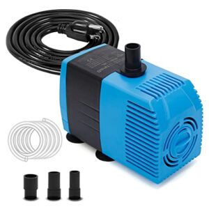 huwluiwa 160gph submersible water pump with 3.3 ft tube & filter sponge,12w mini ultra quiet fountain water pump with 3 nozzles for aquariums, pond, fish tank, water feature