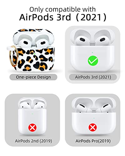 Airpods 3rd Generation Case with Keychain Wristlet, OULRAEFS Soft Silicone Skin Case Cute Airpod Case 3rd Generation Protective Case Cover with Wrist Lanyard for Airpods 3 2021 Gift for Women, Leopard