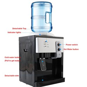 EWANYO Top Loading Water Cooler Water Dispenser Countertop Water Cooler Dispenser- Hot Cold and Room Temperature Water, Holds 1.2 to 5 Gallon Bottles for Home/Office/Dormitory Use