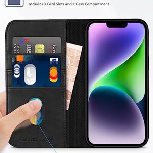 TUCCH Case Wallet for iPhone 14 6.1", [3 Card Holder] Slots Folio PU Leather Cover, [RFID Blocking] Stand Flip Case with [TPU Shockproof Interior Case] Compatible with iPhone 14 2022, Classic Black