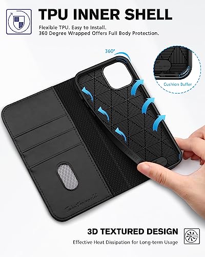 TUCCH Case Wallet for iPhone 14 6.1", [3 Card Holder] Slots Folio PU Leather Cover, [RFID Blocking] Stand Flip Case with [TPU Shockproof Interior Case] Compatible with iPhone 14 2022, Classic Black