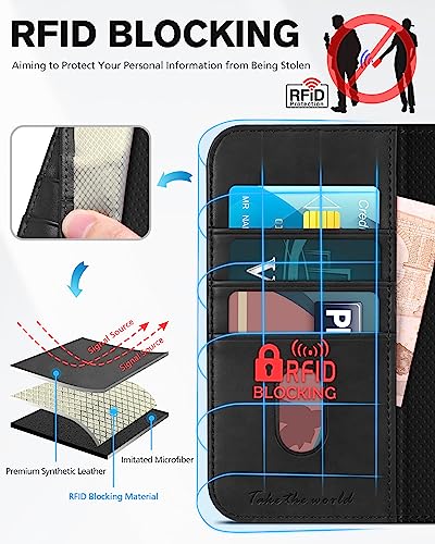 TUCCH Case Wallet for iPhone 14 6.1", [3 Card Holder] Slots Folio PU Leather Cover, [RFID Blocking] Stand Flip Case with [TPU Shockproof Interior Case] Compatible with iPhone 14 2022, Classic Black