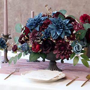 Udoula Burgundy Artificial Flowers Combo Pack, Faux Navy Blue Flowers Wedding Combo for DIY Wedding Bouquets Combo Arrangements Party Bridal Baby Shower centerpieces