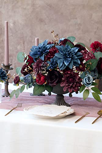 Udoula Burgundy Artificial Flowers Combo Pack, Faux Navy Blue Flowers Wedding Combo for DIY Wedding Bouquets Combo Arrangements Party Bridal Baby Shower centerpieces