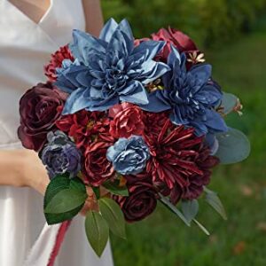 Udoula Burgundy Artificial Flowers Combo Pack, Faux Navy Blue Flowers Wedding Combo for DIY Wedding Bouquets Combo Arrangements Party Bridal Baby Shower centerpieces