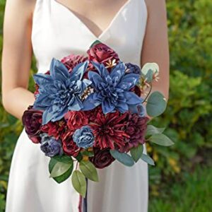 Udoula Burgundy Artificial Flowers Combo Pack, Faux Navy Blue Flowers Wedding Combo for DIY Wedding Bouquets Combo Arrangements Party Bridal Baby Shower centerpieces