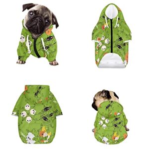 ddfs halloween dog costumes small size dog hoodies sweatshirt print spider&ghost fashion design green doggy jacket pup apparel keep warm winter dog clothes puppy outfit for halloween party