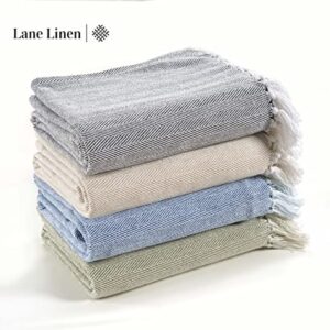 LANE LINEN Super Soft Throw Blanket for Couch & Bed - Classic Herringbone Weave with Tassel Cotton Lightweight Breathable Durable Cozy Warm – Pack of 2 50”x70” Sage Green