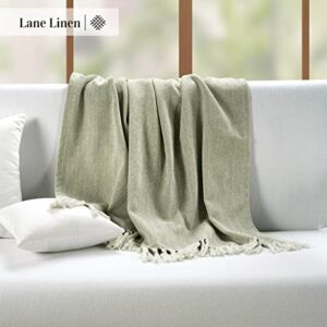 LANE LINEN Super Soft Throw Blanket for Couch & Bed - Classic Herringbone Weave with Tassel Cotton Lightweight Breathable Durable Cozy Warm – Pack of 2 50”x70” Sage Green